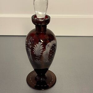 Antique EAPG Cut Ruby Red Deer Etched Scene Glass Perfume Bottle w/Stopper